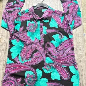 Ann Taylor Black Purple and Teal Paisley Blouse